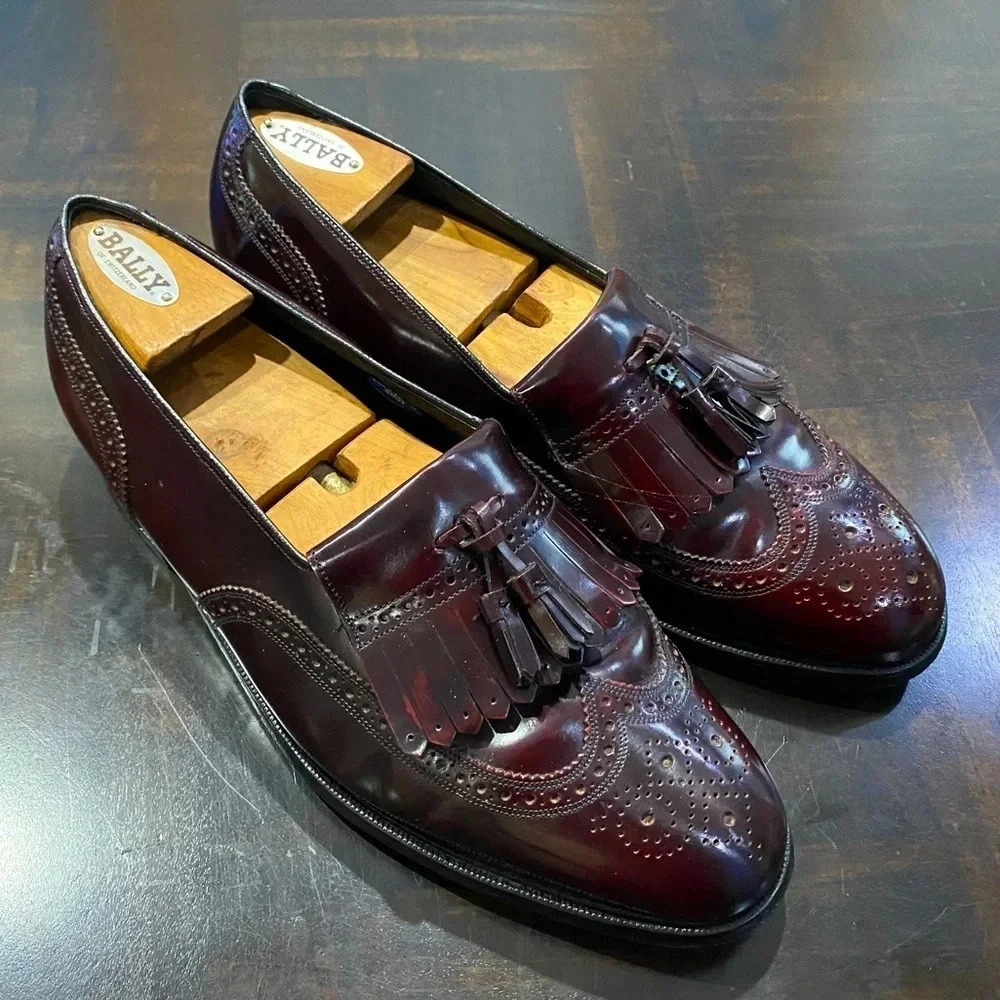 Florsheim Burgundy Brogue Wing Tip Kiltie Tassel Dress Mens 10 3E Leather Shoes